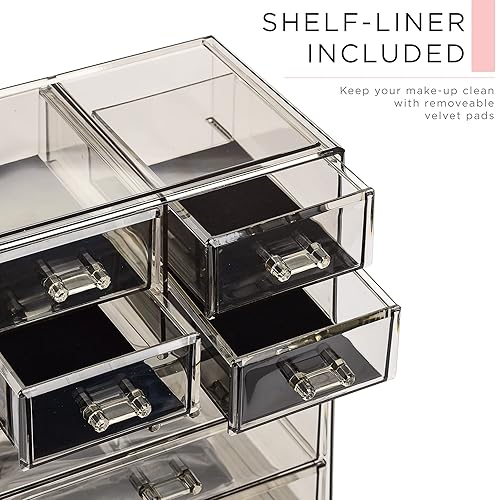 Miniatura 6 de Sorbus Contenedor y exhibidor de acrílico para guardar cosméticos, maquillajes y joyas. Diseño espaciado. Excelente para el baño, la cómoda, el