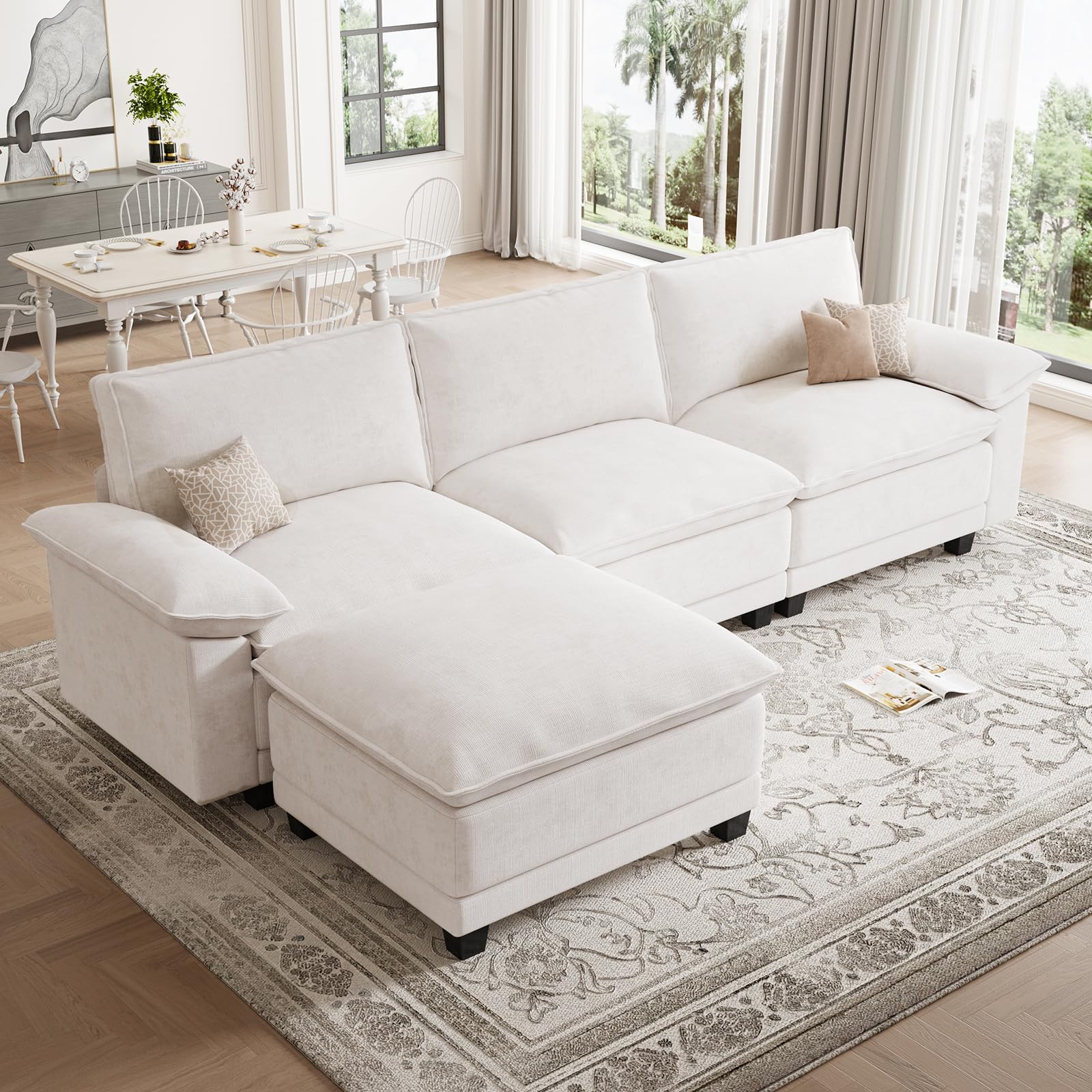 108" Modular Sectional Couch, L Shaped Cloud Sofa for Living Room | Comfortable Foam Cushions, Sturdy Frame, Appealing Appearance, Easy Assembly, Soft Chenille, Modular Design, Beige