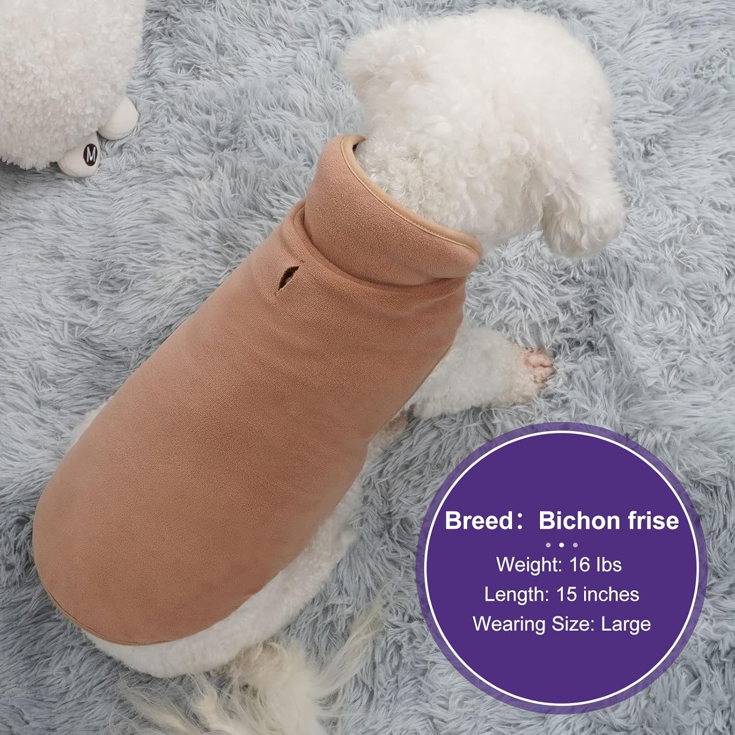 cyeollo Coats Reversible Dog Jacket Thickened Vest Turtleneck Fleece Furry Clothes Doggie Jacket for Cold Weather Winter Warm Dog Coats for Small Dogs Brown Apparel - Image 7