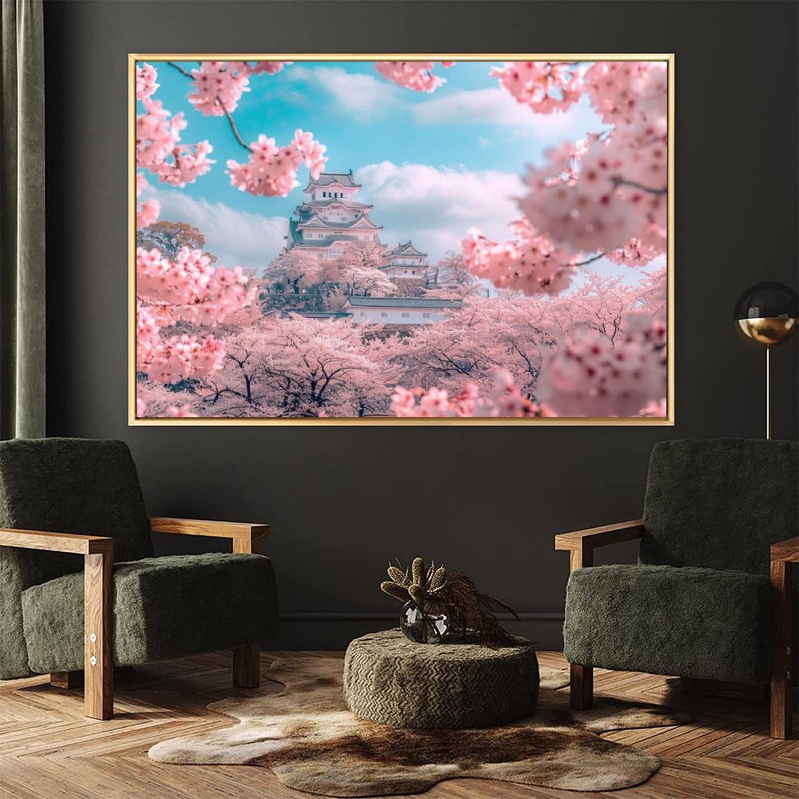 Amazon.co.jp: 絵画 桜に囲まれた日本の姫路城 アートパネル ポスター