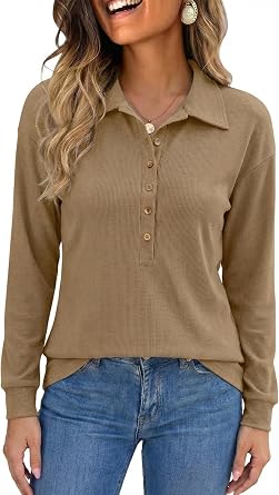 TASAMO Womens Sweatshirt Casual Long Sleeve Button Henley Neck Pullover Tunic Tops Fashion 2025 Fall Winter Outfits