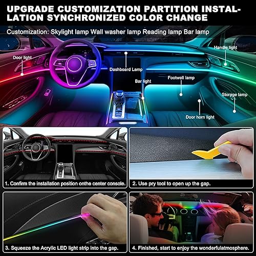 Miniatura 6 de Dreamcolor - Tira de luz LED acrílica para interior de automóvil con aplicación inalámbrica, RGB 18 en 1 con 175 pulgadas, 600 LED, kit de