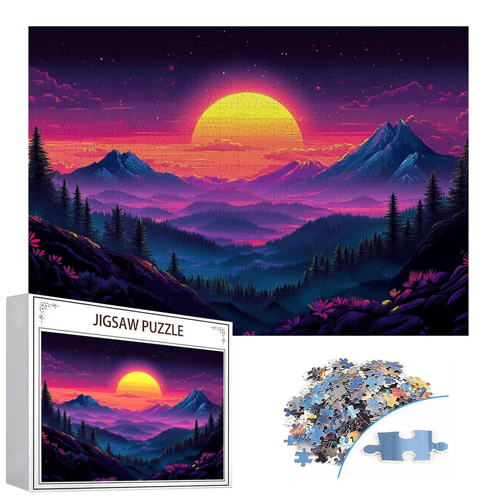 Puzzle 4000 elementów górskie puzzle dla dorosłych księżyc 141 x 87 cm unikalne rzemiosło klasyczne 3D drewniana układanka do rodzinnych gier aktywnych, układanka zrób to sam do dekoracji ścian domu