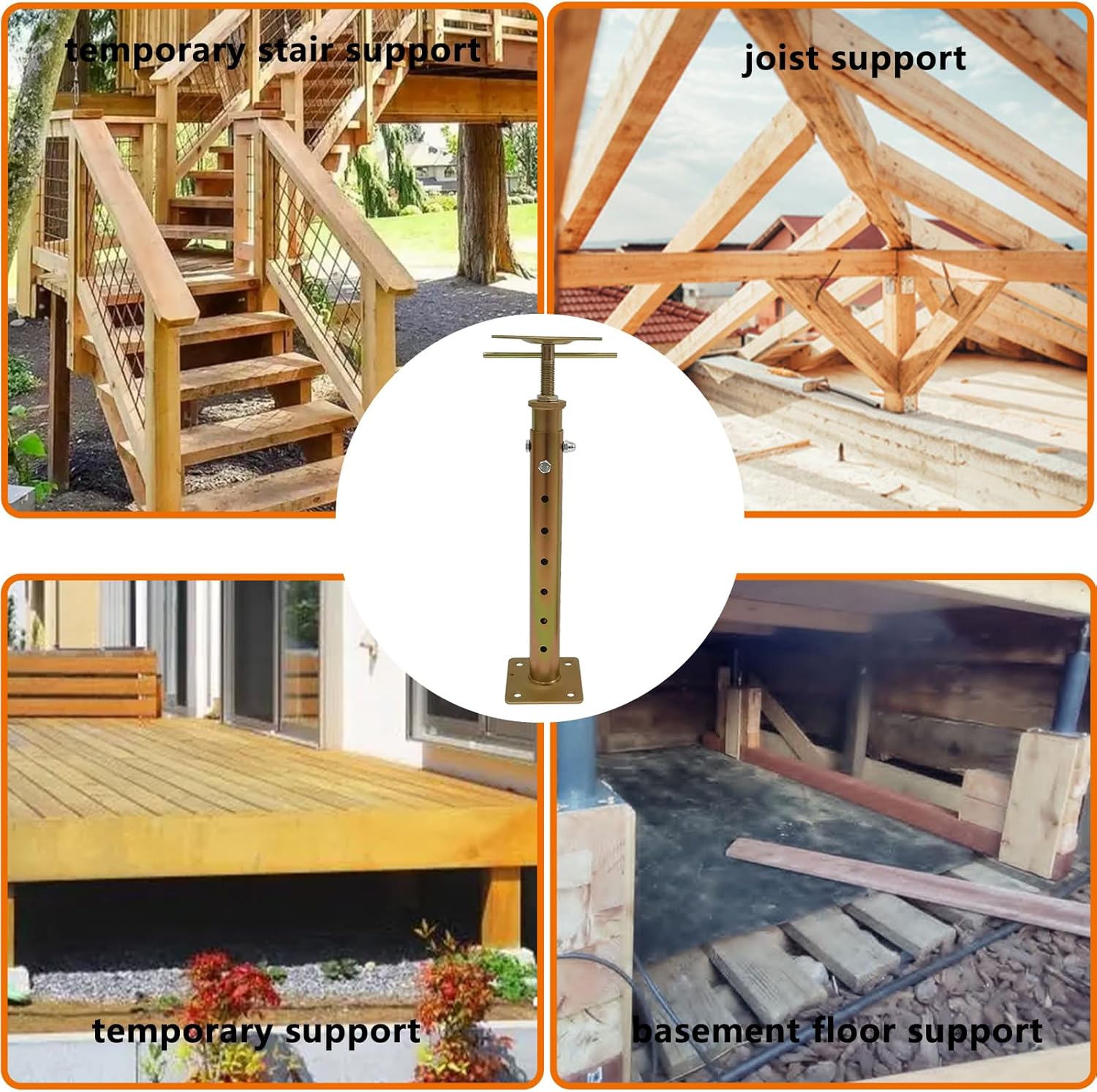 19.7"-35.8" Adjustable House Floor Wall Jack Post Pole Rod Fit for Leveling Lifting Framing Basement Crawlspace Beam Roof, 4 Pack