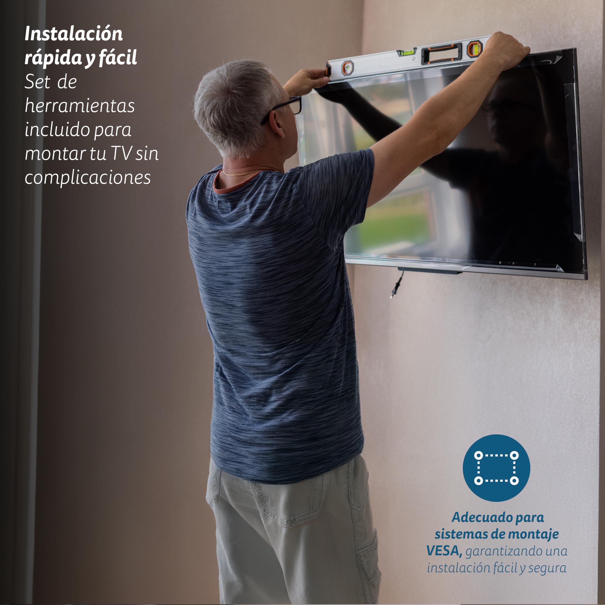 Soporte TV Pared Articulado GRUNKEL SP-60X40AT para Pantallas de 40” a 75”, Ajuste VESA 100x100 mm a 600x400 mm, Inclinación -2° a +10°, Giro Horizontal 100° a 140°, Soporta hasta 45 kg
