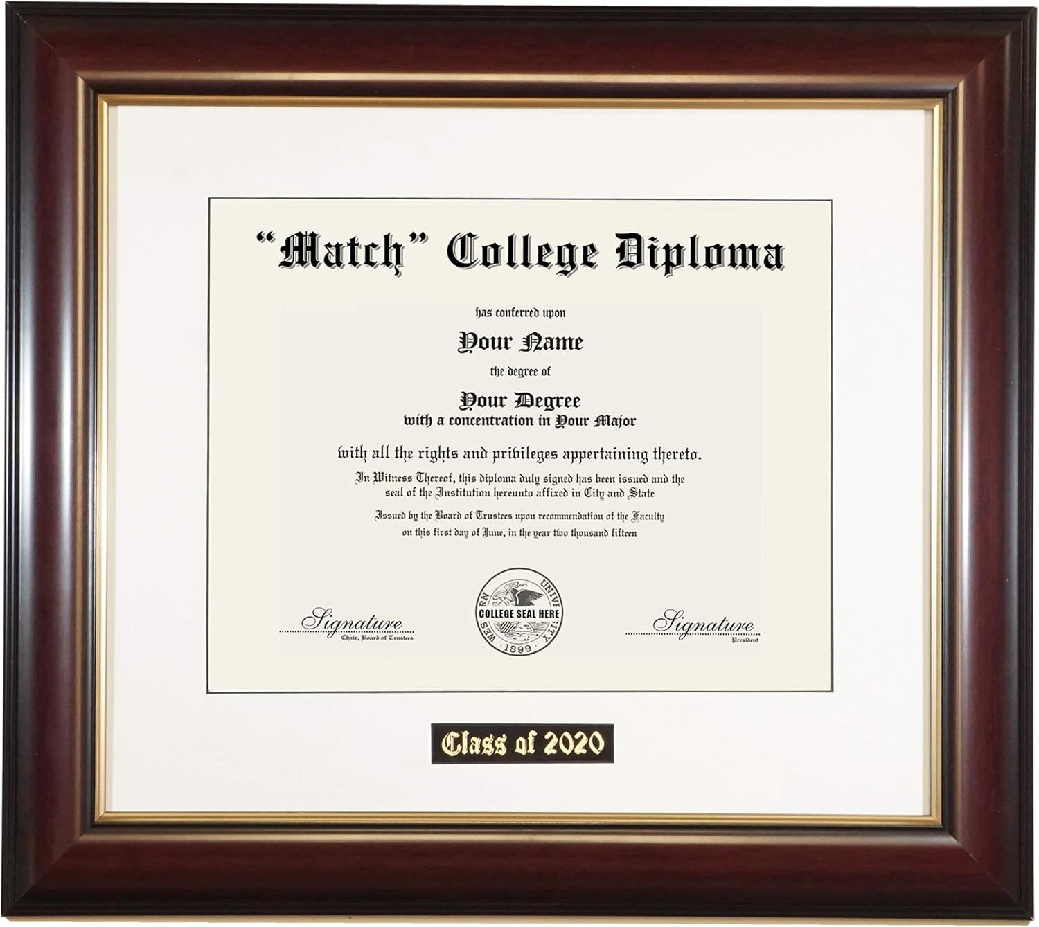 Diploma Frame (for Size 8 1/2" x 11") - Black/White Mat, Burgundy w/Gold Trim Frame (3 Options!) (White Mat, Diploma + Grad. Photo)
