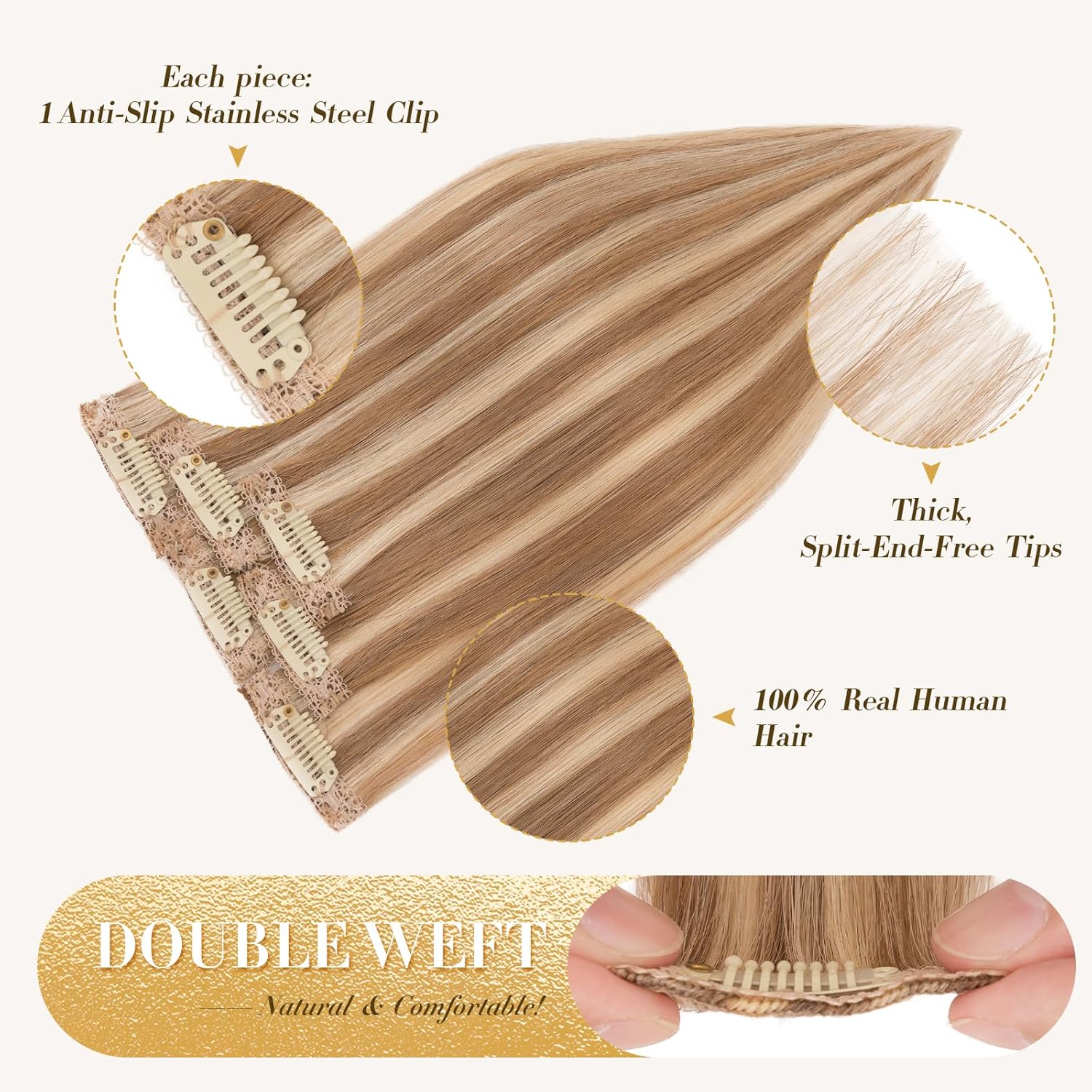 Clip in Short Hair Extensions Real Human Hair,Prokyvity Short Hair Extensions Clip ins,Mini Hairpieces for Volume & Highlights,6 Pieces 31g 10 inch Sunlit Toffee Swirl Blonde