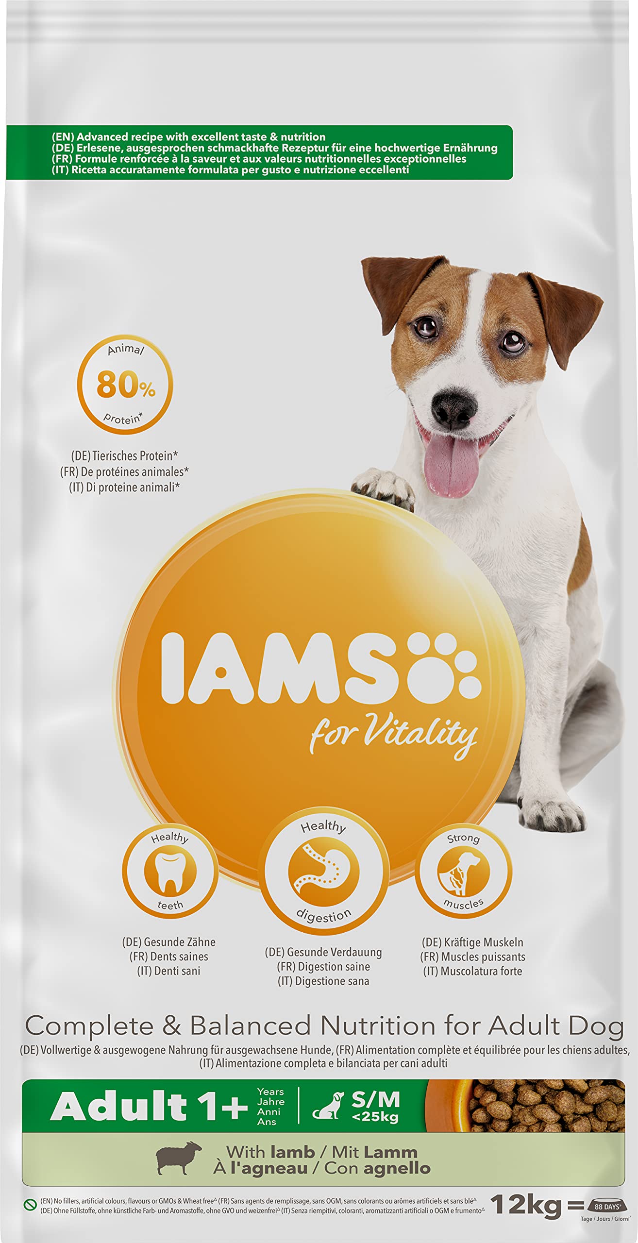 IAMS for Vitality sucha karma dla psów – sucha karma dla dorosłych psów od 1 roku, odpowiednia dla małych i średnich psów, 12 kg