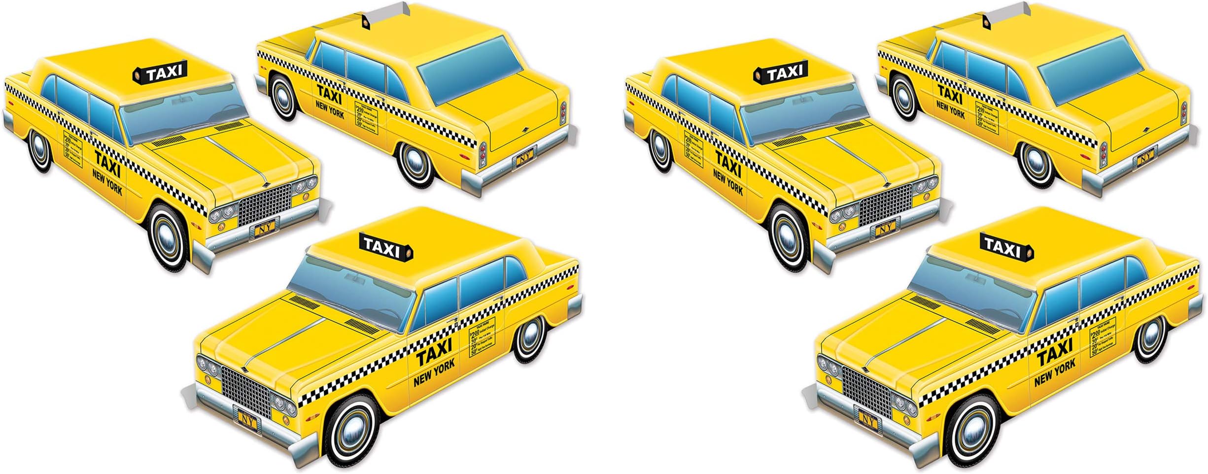 Beistle 3-D Taxi Cab Centerpieces, 4" x 10.5", Set of 6 - New York City Yellow Cars Table Decorations, Driving Themed Party