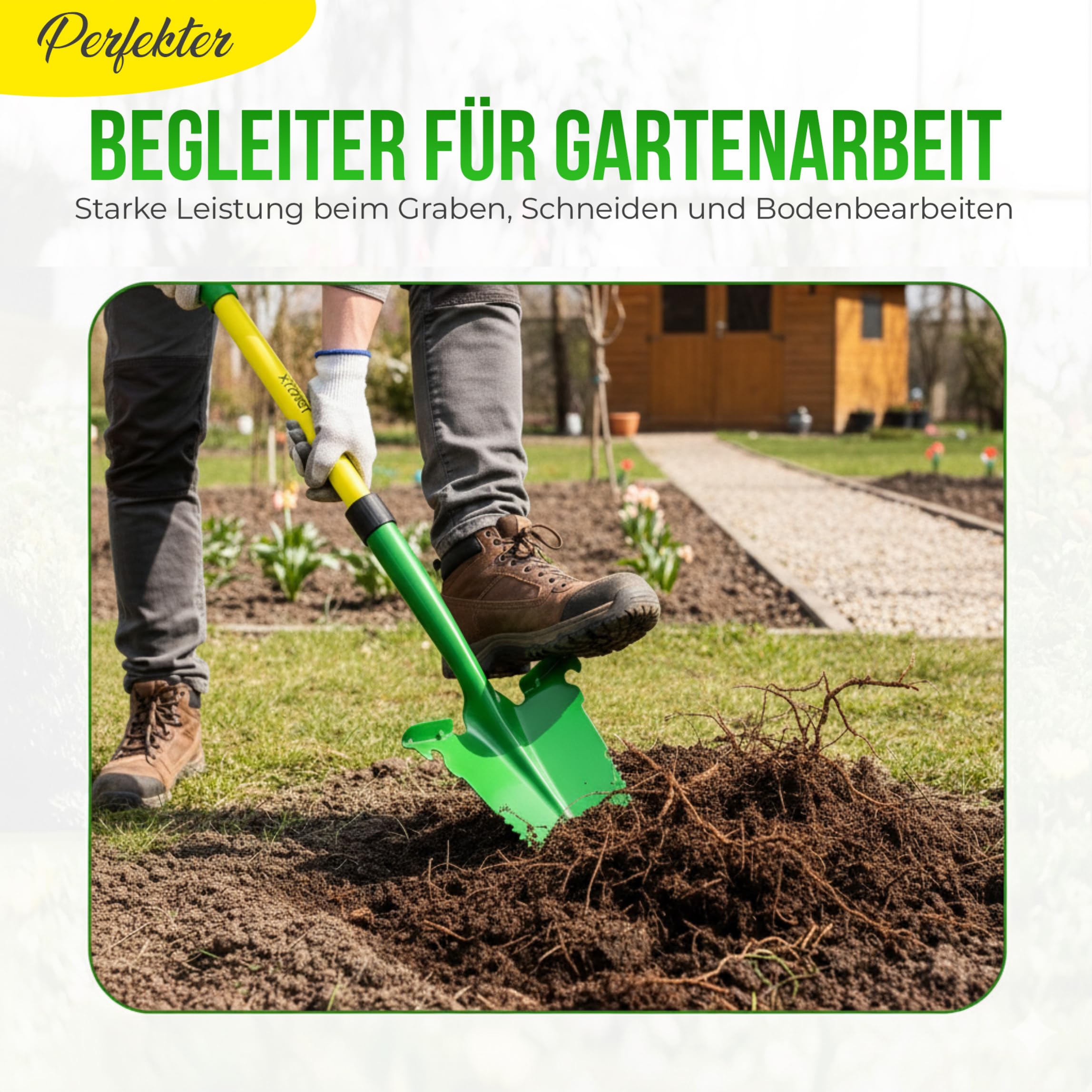 Xforst Vanga da Giardino SZ3 – Vanga con Sega per Radici 114 cm – Lama in Acciaio al Carbonio 25×35 cm – Manico in Fibra di Vetro Giallo con Impugnatura Ergonomica – Attrezzo da Giardinaggio e Outdoor