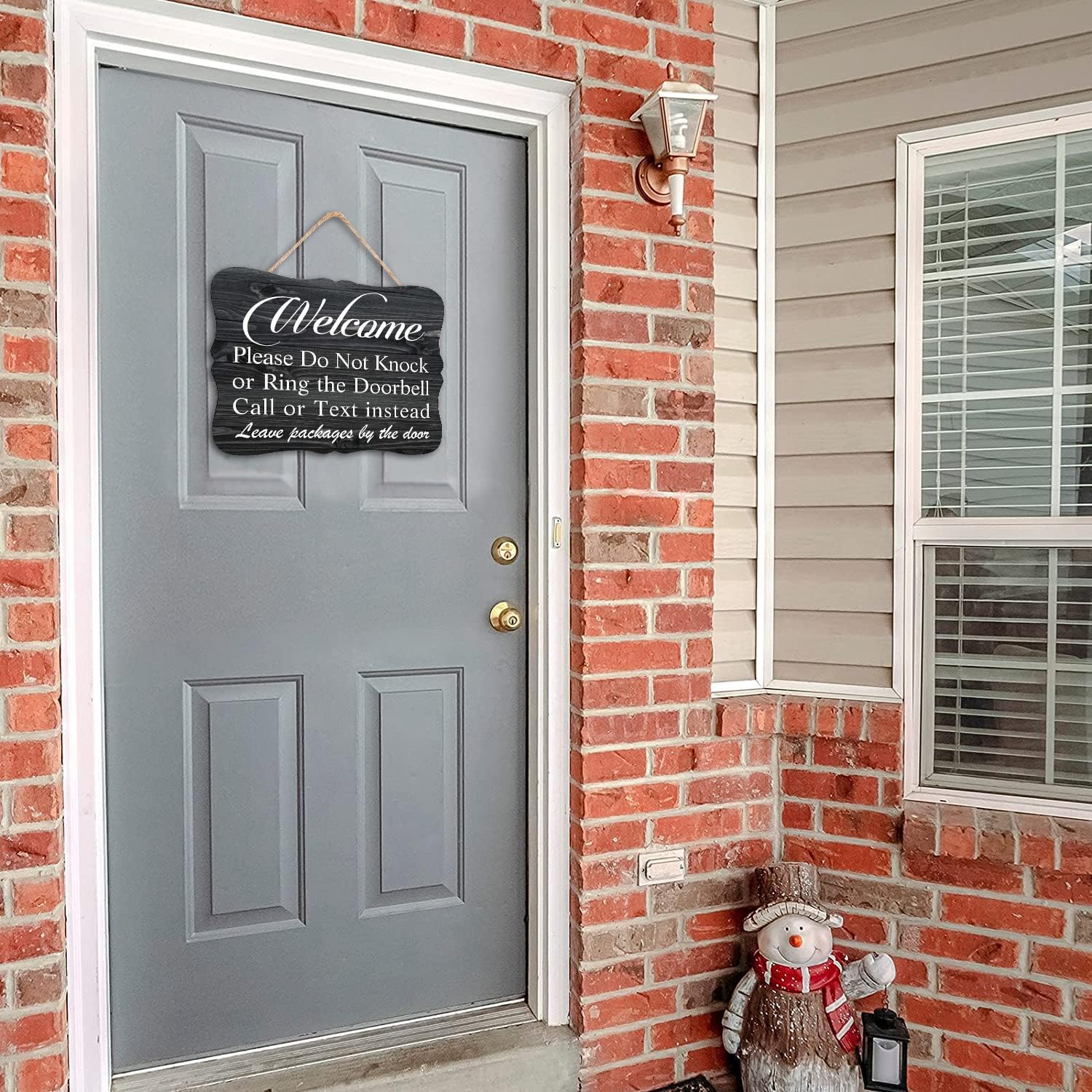 Welcome Notice Signs "Please Do Not Knock or Ring The Doorbell Call or Text instead, Leave Packages by The Door" Wall Decor Sign 10" x 8" Wooden Hanging Sign