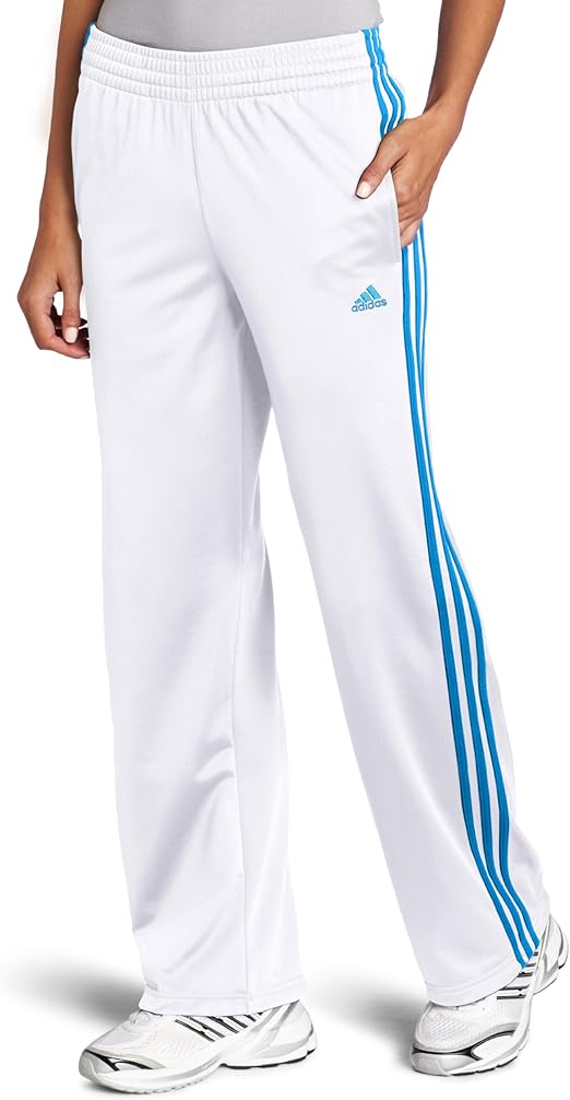 adidas Women's 3 Stripes Pant, White/Bright Blue, XLarge