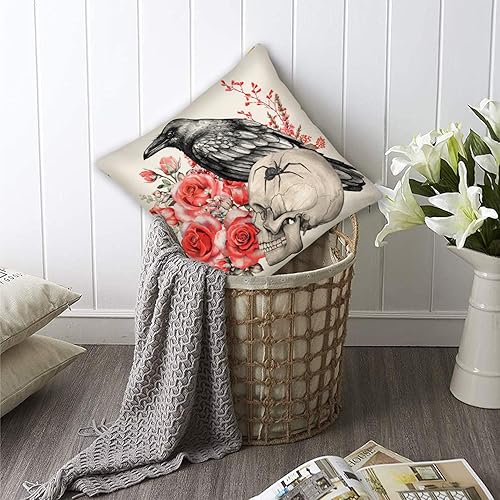 Miniatura 9 de Fundas de almohada de brujas decorativas de Halloween de 18 x 18 pulgadas, almohadas negras con frase de terror de Halloween, almohadas de otoño