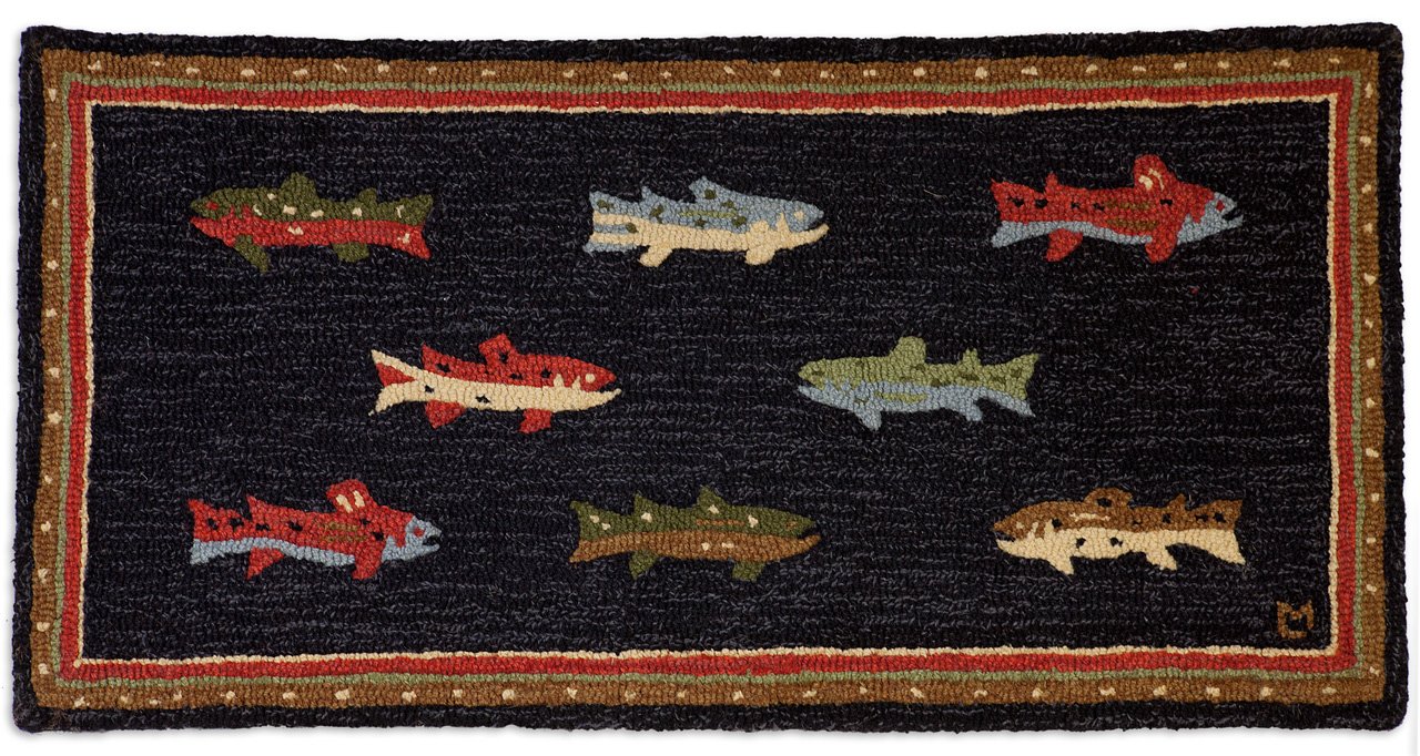 Chandler 4 Corners Artist-Designed River Fish Trout Hand-Hooked Wool Accent Rug (24 in x 48 in) Lake & Lodge Themed Rug for Hallway, Living & Dining