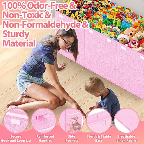 Miniatura 5 de Caja de almacenamiento de juguetes extra grande con divisor de tapa, organizador de juguetes plegable resistente para niños, cajas de almacenamiento
