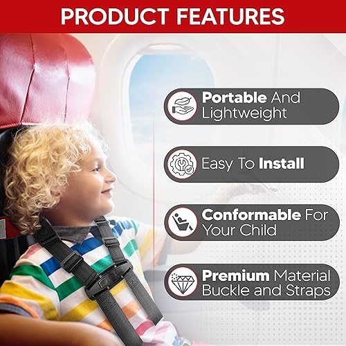 Miniatura 2 de Arnés de viaje de seguridad para avión para niños, arnés de avión seguro y cómodo con correas ajustables, esenciales de viaje en avión para niños y