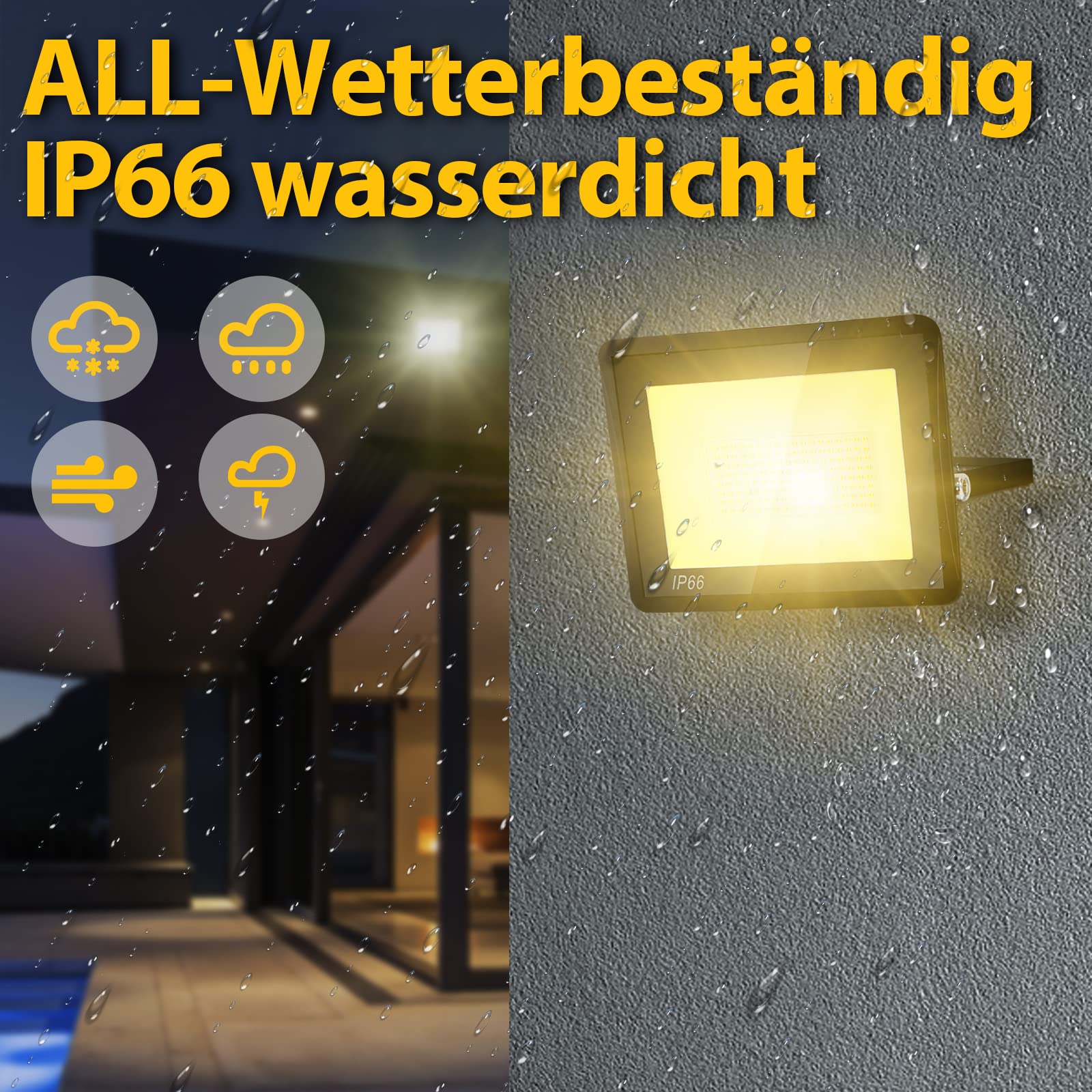 Focos LED Exterior, 5 Pack 100W 8500LM Blanco Cálido 3000K Luz de Seguridad, Proyector LED Exterior Iluminación, Floodlight Luz de Seguridad para Jardín Patio Almacén Camino(Sin Enchufe)