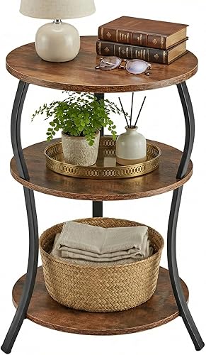 Mesa auxiliar redonda, mesa auxiliar de 3 niveles con estante de almacenamiento para espacios estrechos y pequeños, mesa redonda para sofá, mesas