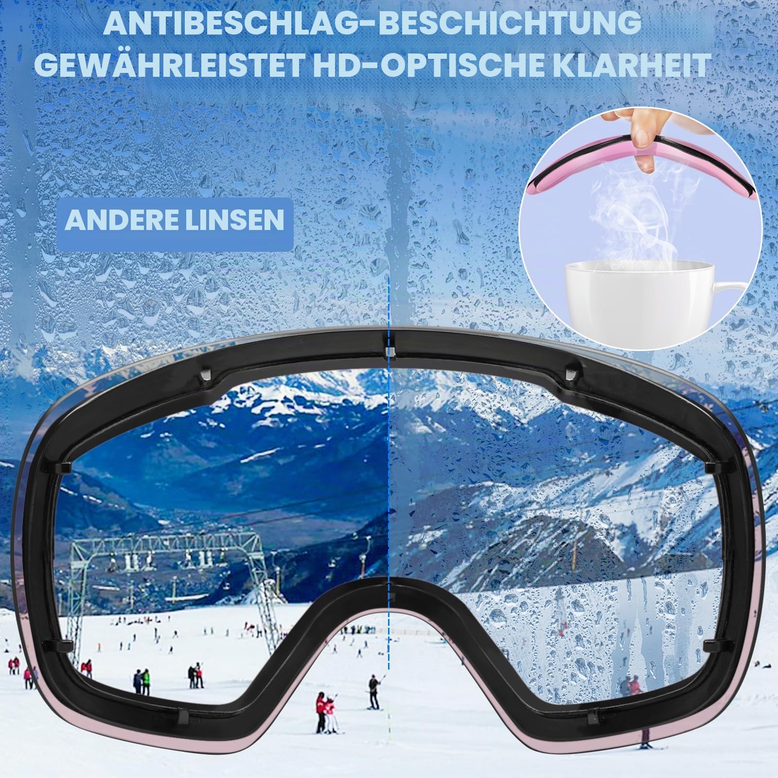 CARFIA Herren Damen Skibrille für Brillenträger 100% UV400-Schutz Schneebrille Skibrille Anti-Nebel Snowboardbrille Ski Goggles