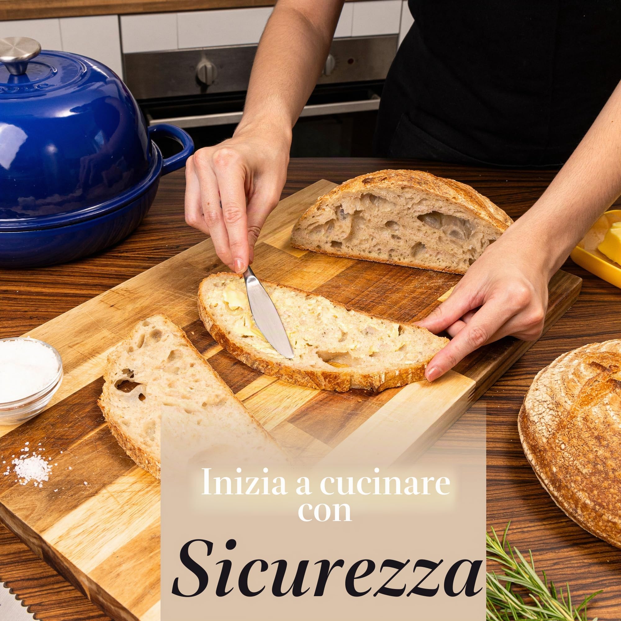 Casseruola in Ghisa Smaltata con Coperchio – Forno Olandese per Pane e Lievitati – Pentola in Ghisa per Cottura del Pane – Blu Scuro, 5.68 Litri, 22cm – by Nuovva