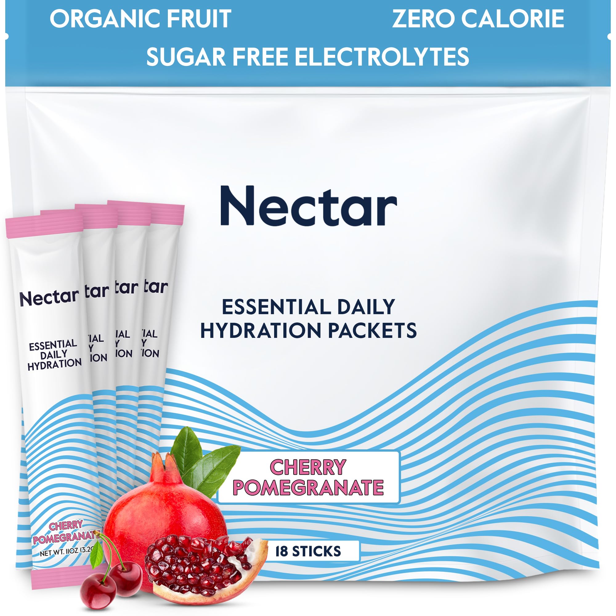 Nectar Hydration Packets - Electrolytes Powder Packets - No Sugar or Calories - Organic Fruit Liquid Daily IV Hydrate Packets for Dehydration Relief and Rehydration (Cherry Pom 18 Pack)