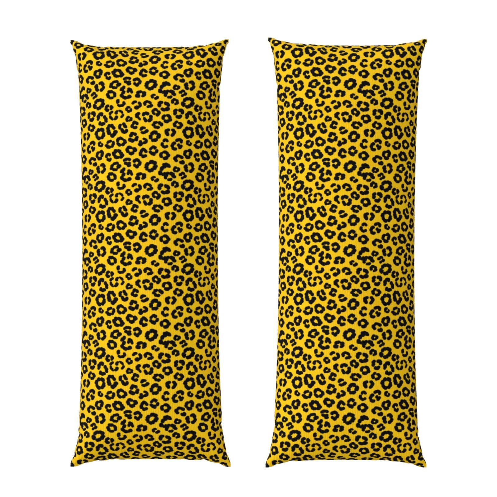 Long Pillow Cover 20x60 Animal Skin Cheetah Leopard Leather Print Yellow, Premium Body Pillowcase with Zipper, Cozy Flannel Fabric Protector, for Men Women Couch Sofa Bed