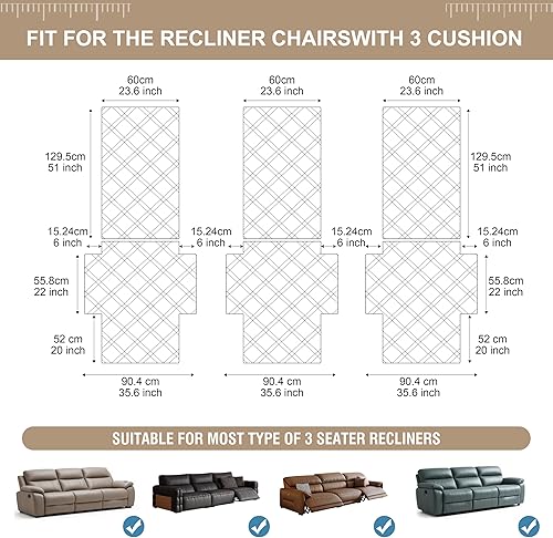 Miniatura 6 de Fundas de sofá reclinable 100 % impermeables para sofá de 3 cojines, antideslizantes, lavables, protectores de muebles para mascotas. Ideal para