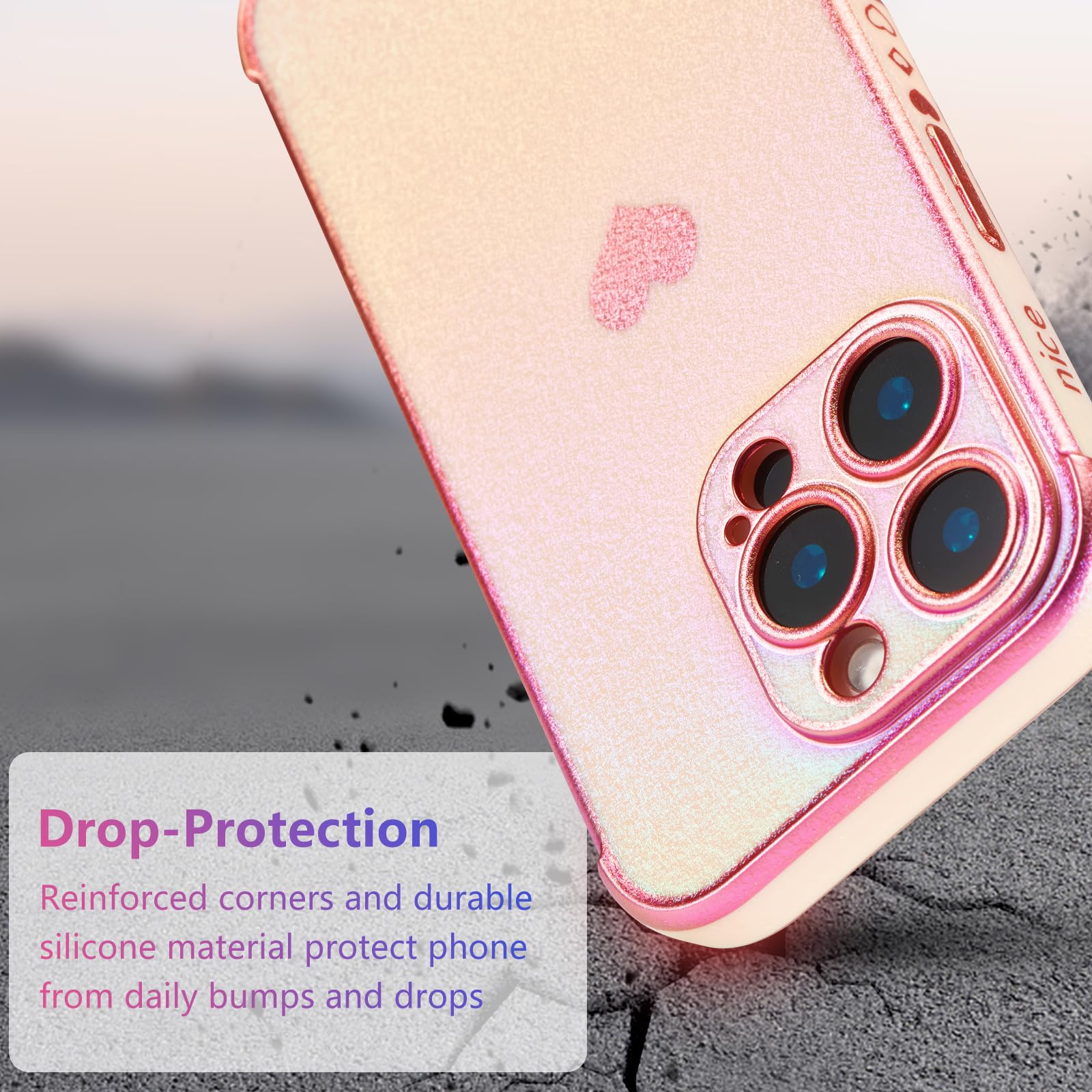 ZTOFERA For IPhone 15 Case 6.1 Inch,Cute Colorful Iridescent Plating Edge Case With Love Hearts Pattern,Camera Lens Protection Shockproof Phone Case For Women Girls,Iridescent Blue