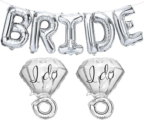 KatchOn, Globos de novia plateados, paquete de 3, globos de anillo plateado, globos de novia plateados, globo plateado con diamantes I Do para