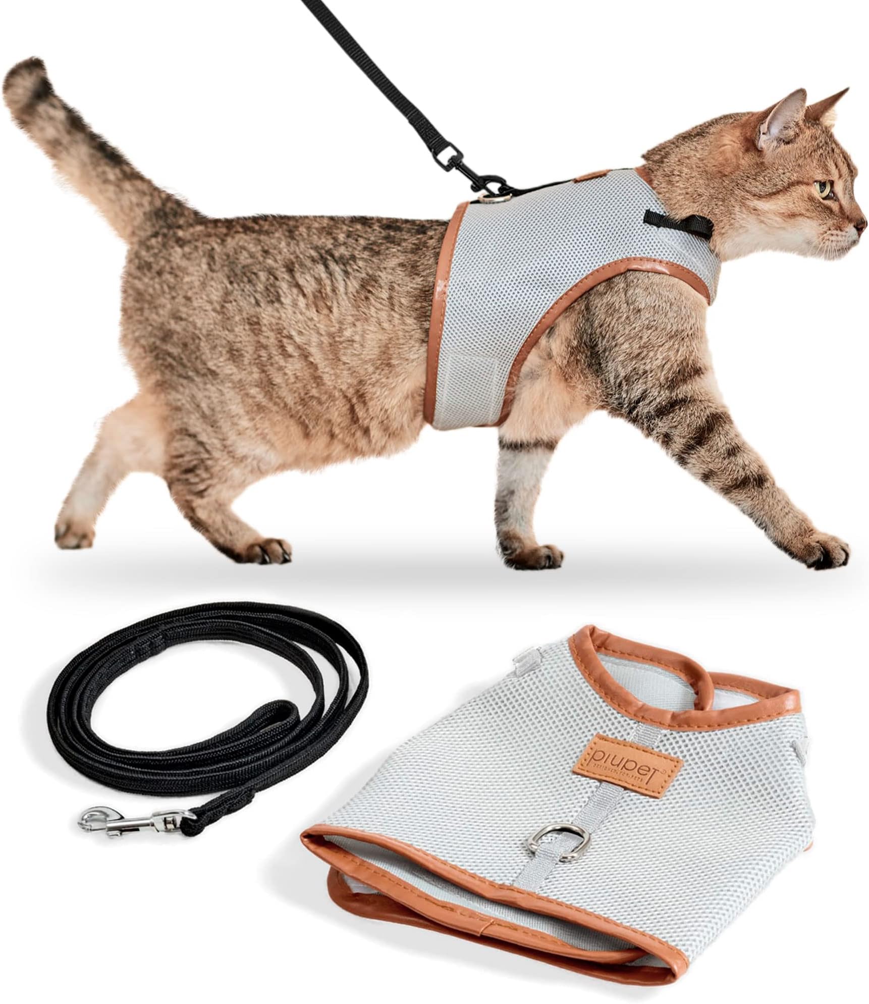 PiuPetCat Harness and lead set I 1,2m cat lead I Cat harness escape-proof I Robust Cat Collars | Cat Leash | Cat Harnesses | Cat Harness Escape Proof | Kitten Harness and Lead Set I Size M