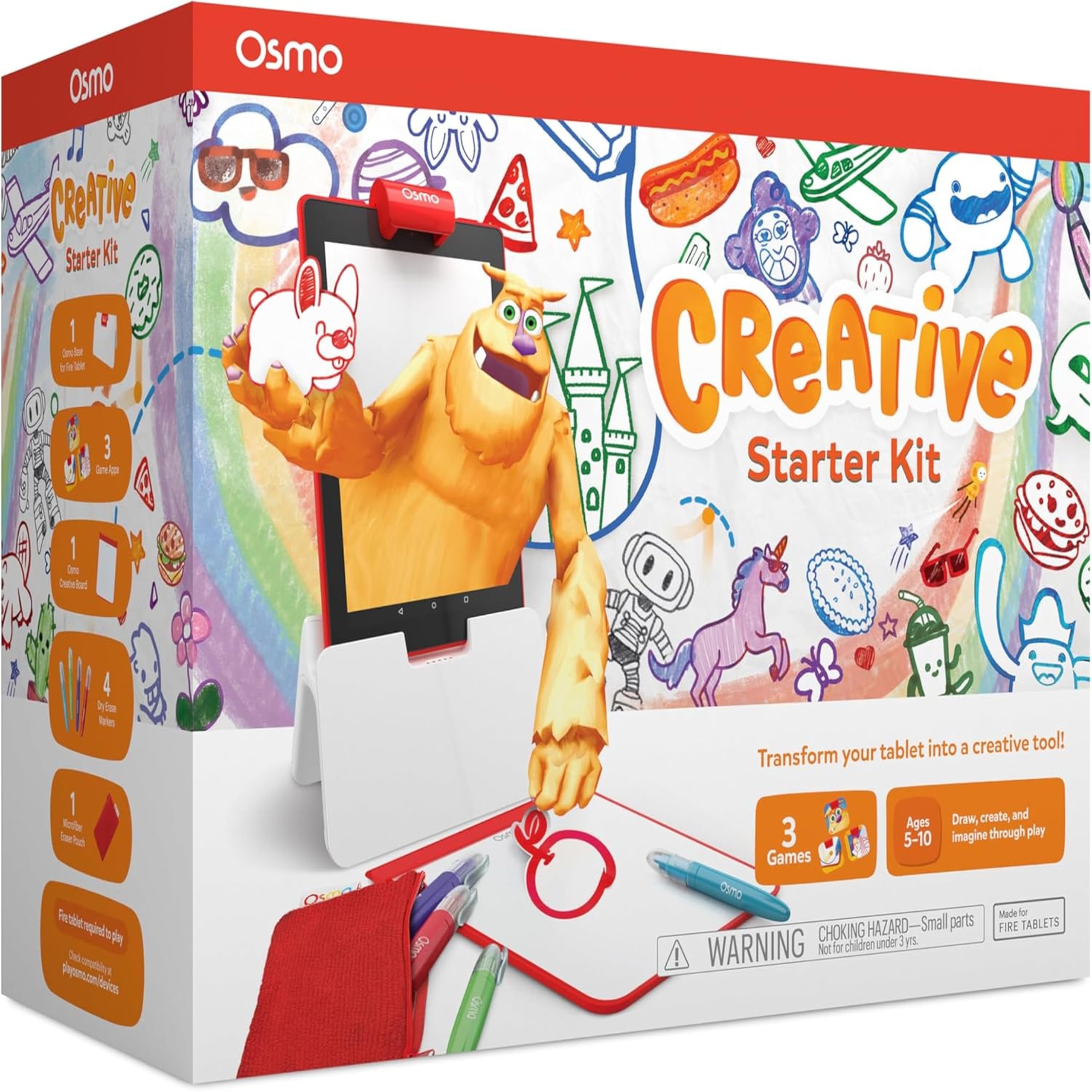 Osmo Starter Kit 3 Giochi di apprendimento educativo-5-10 Anni Disegno Creativo e risoluzione dei Problemi/Fisica precoce, età 5-10+, STEM Fire Tablet Base Included, 901-00035