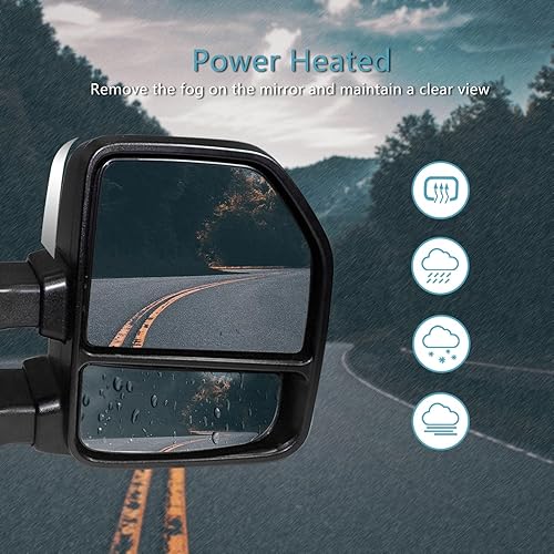 Miniatura 5 de AERDM Nuevo par de espejos de remolque con tapa cromada para Ford F150 2015 2016 2017 2018 Pickup Truck Remolque Espejos con señal de giro, lámpara