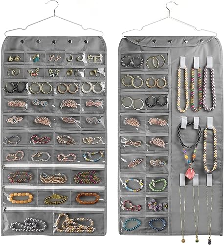 Miniatura 22 de BB Brotrade - Organizador colgante para guardar joyas y accesorios, con 80 bolsillos para guardar joyas Rosa