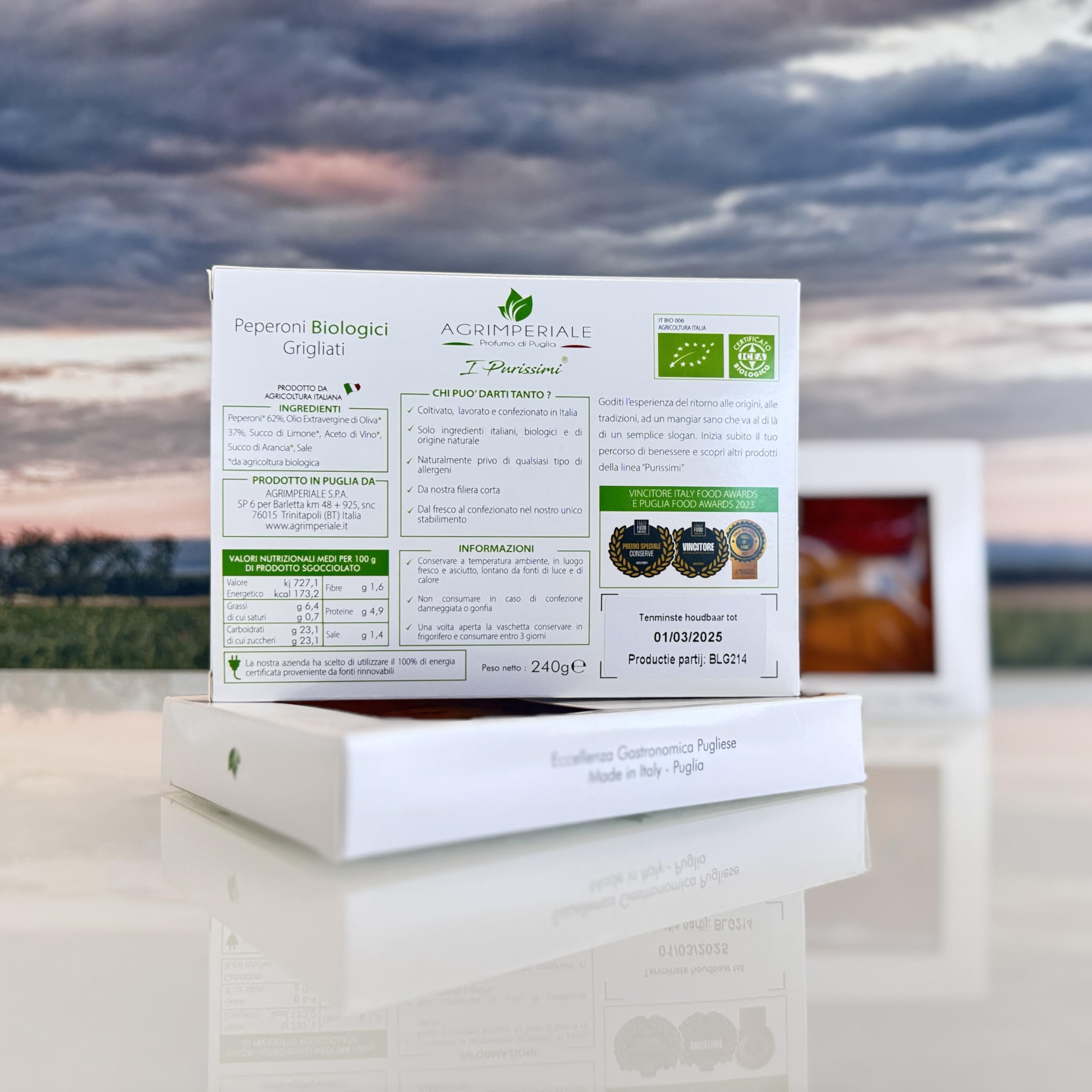 Peperoni Pugliesi Biologici Grigliati 3 pz 240 g - Linea "I Purissimi", solo ingredienti Biologici, Naturali e Italiani.
