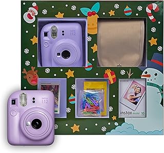 صندوق هدايا الكريسماس لكاميرا فوجي انستاكس ميني 12 الفورية بلون أرجواني، لون أخضر