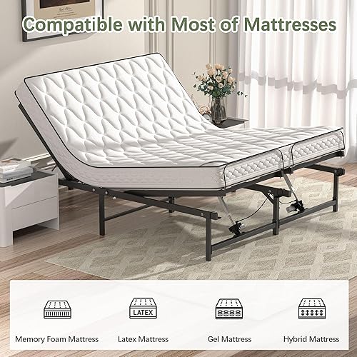 Miniatura 6 de JAXPETY Base de cama ajustable tamaño Queen, base de cama eléctrica ajustable con inclinación de cabeza y pie, motor de bajo ruido y control remoto,