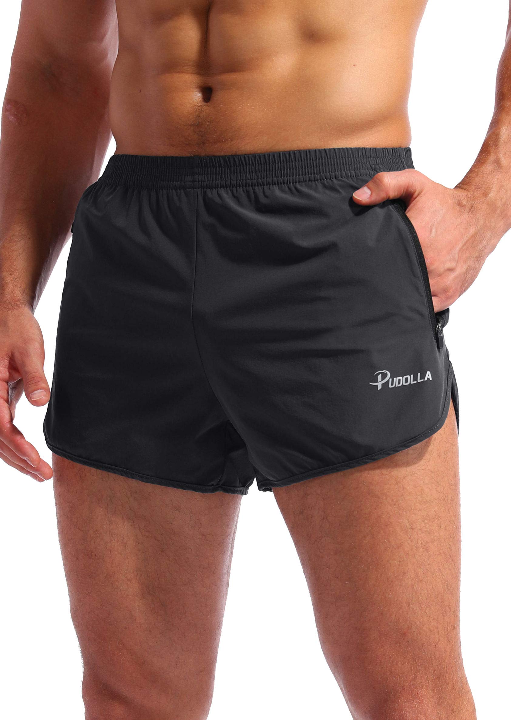 Pudolla Mens Running Shorts 3 Inch Quick Dry Gym Athletic Workout Shorts for Men with Zipper Pockets