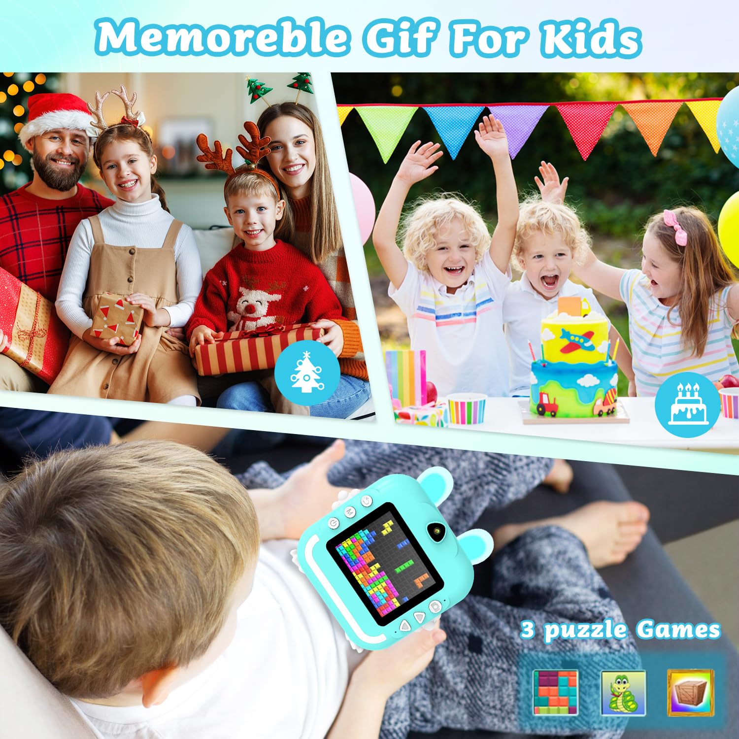 Macchina Fotografica Bambini Istantanea, 2,4 Pollici 1080P Digitale Fotocamera Bambini con Carta Fotografica Stampa e 32GB Schedaper Giocattolo Regalo di Natale Bambino e Bambina 4-12 Anni