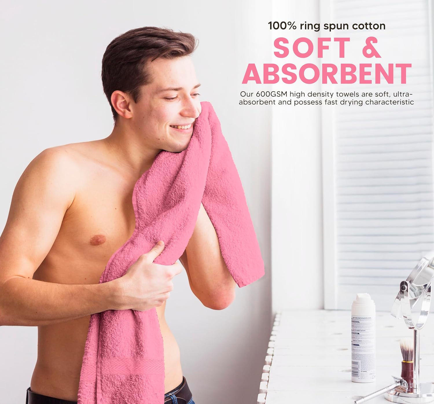 Towel and Linen Mart 100% Cotton 6 Pack Bath Towel Set, Quick Dry, Super Absorbent, Light Weight, Soft, (27 x 54 Pack of 6) (27 x 54 6 Pack, Plum, Pink, Beige, Grey, White, Peach) - Image 5