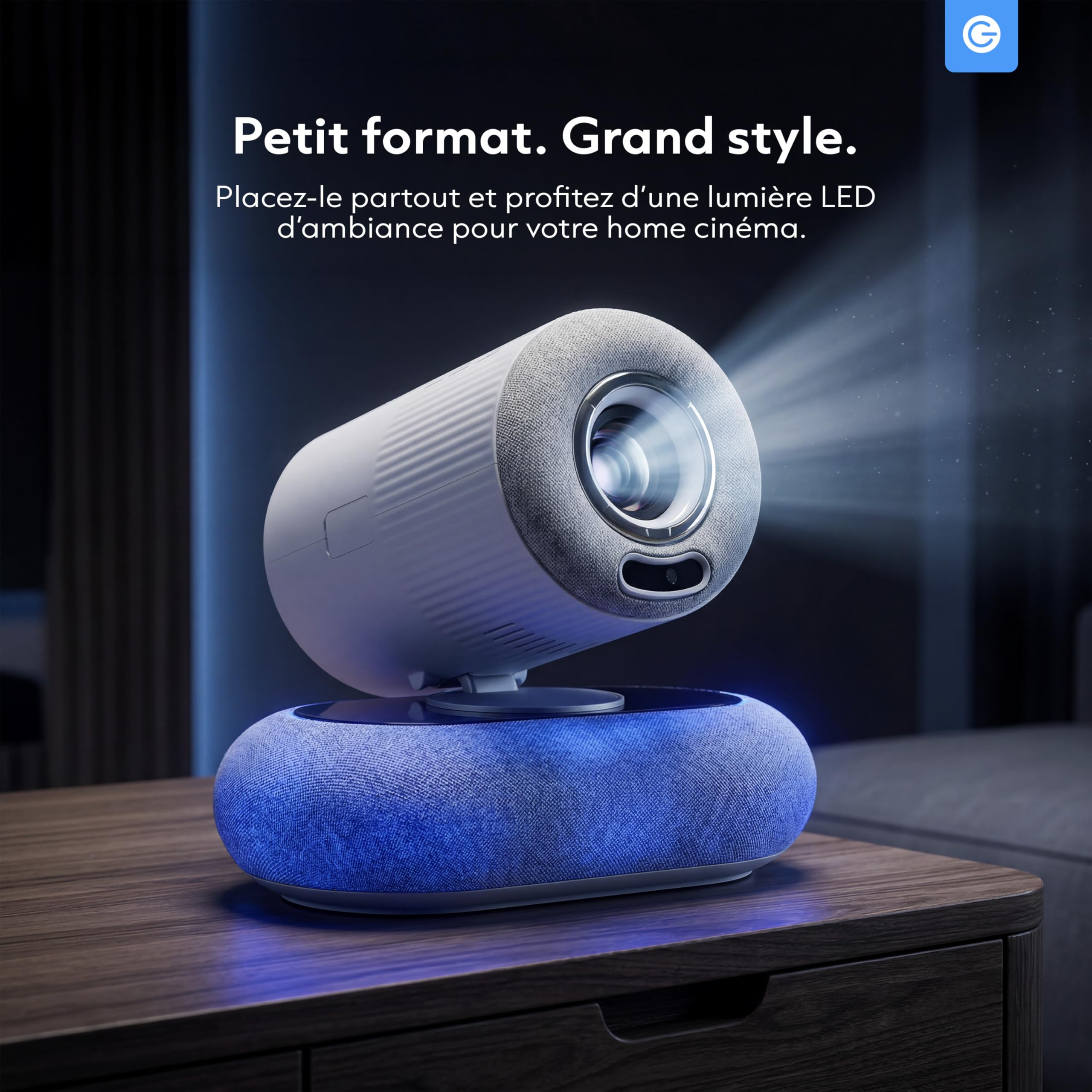 Silvergear® Vidéoprojecteur Full HD 1080p | Mini Projecteur Smart avec Autofocus & Correction Trapèze | Projecteur Video WiFi Bluetooth | Image Home Cinema 508cm | LED Ambient Light | HDMI USB | Blanc
