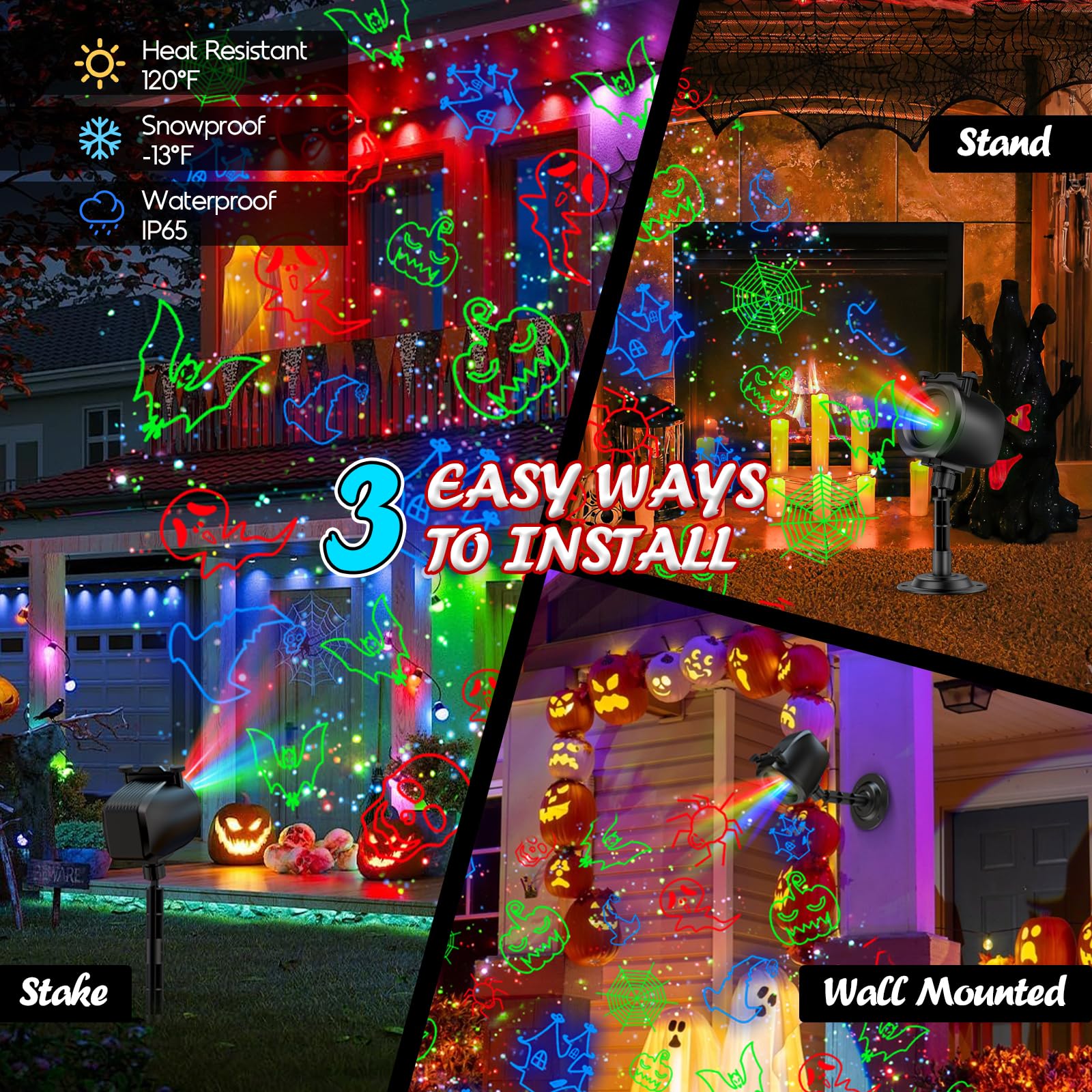 Weihnachtsprojektor-Lichter für den Außenbereich, 3 Farben, bewegliche Glühwürmchen-Lichter, Show mit Fernbedienung und Timer, Weihnachtsdekorationen für Garten, Hof, Party, Hochzeit, Heimdekoration