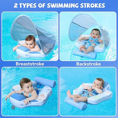 Miniatura 6 de Mambobaby - Flotador de natación para bebé con dosel, flotador de piscina infantil no inflable con cola de 3 a 24 meses, evita voltear material