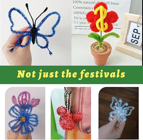 Miniatura 7 de Iuuidu Tallo de felpilla para limpiar tubos, 300 piezas de limpiadores de pipas con purpurina, suministros de manualidades, cepillo limpiador de