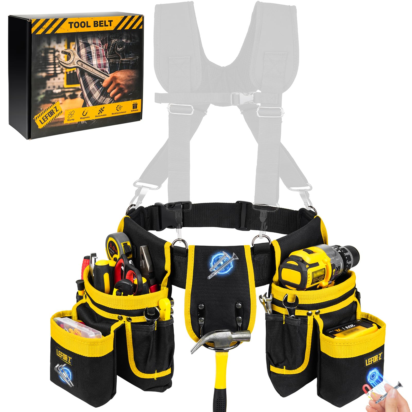 Amazon.com: LEFOR·Z Tool Belt with 4 D-Rings,27-Pockets Tool Belts
