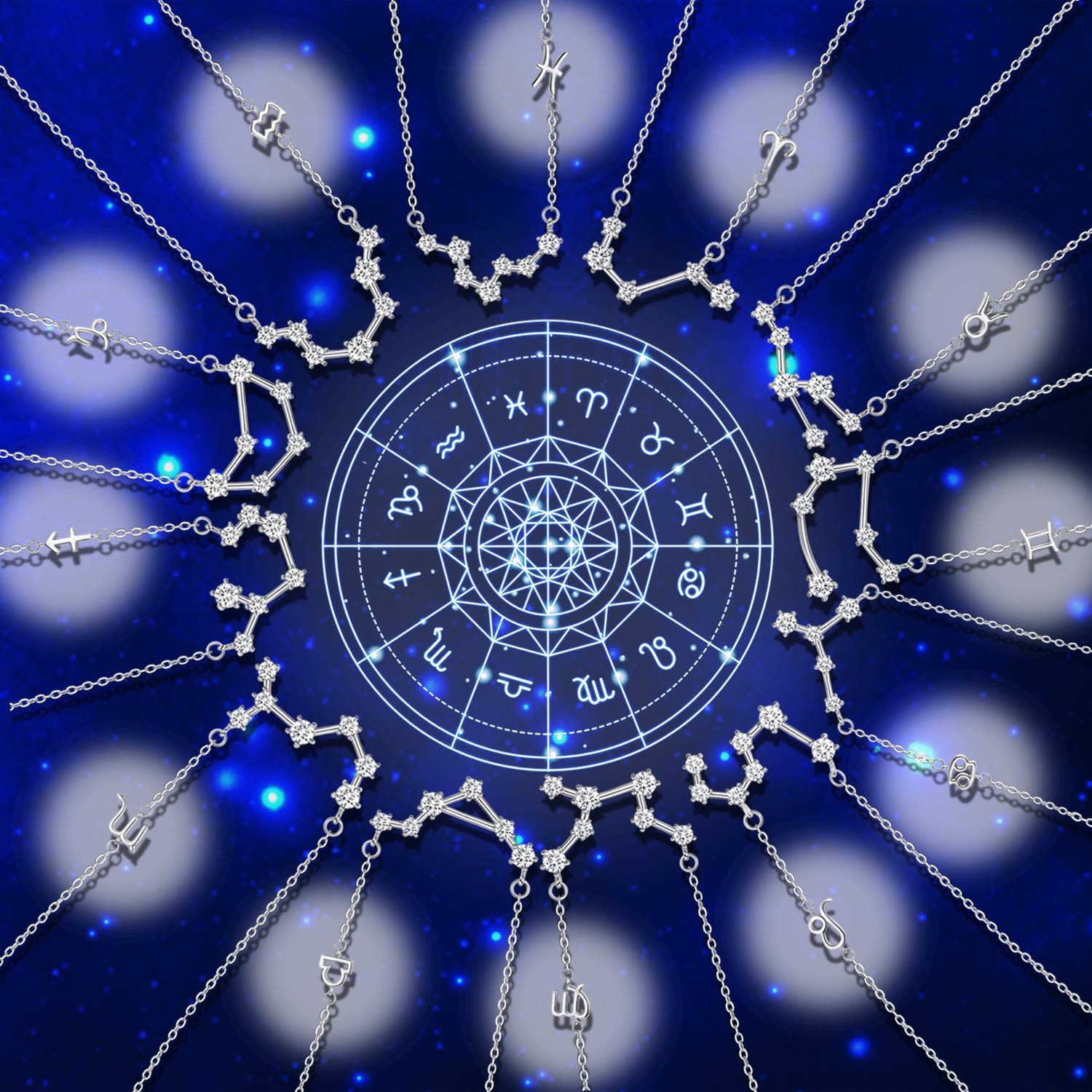 12 Costellazione dello zodiaco Collana in argento sterling 925, Astrologia 12 Costellazione del pendente Oroscopo Segno Astrologia Zodiaco CZ Stella Collana Gioielli Regali di compleanno per le donne
