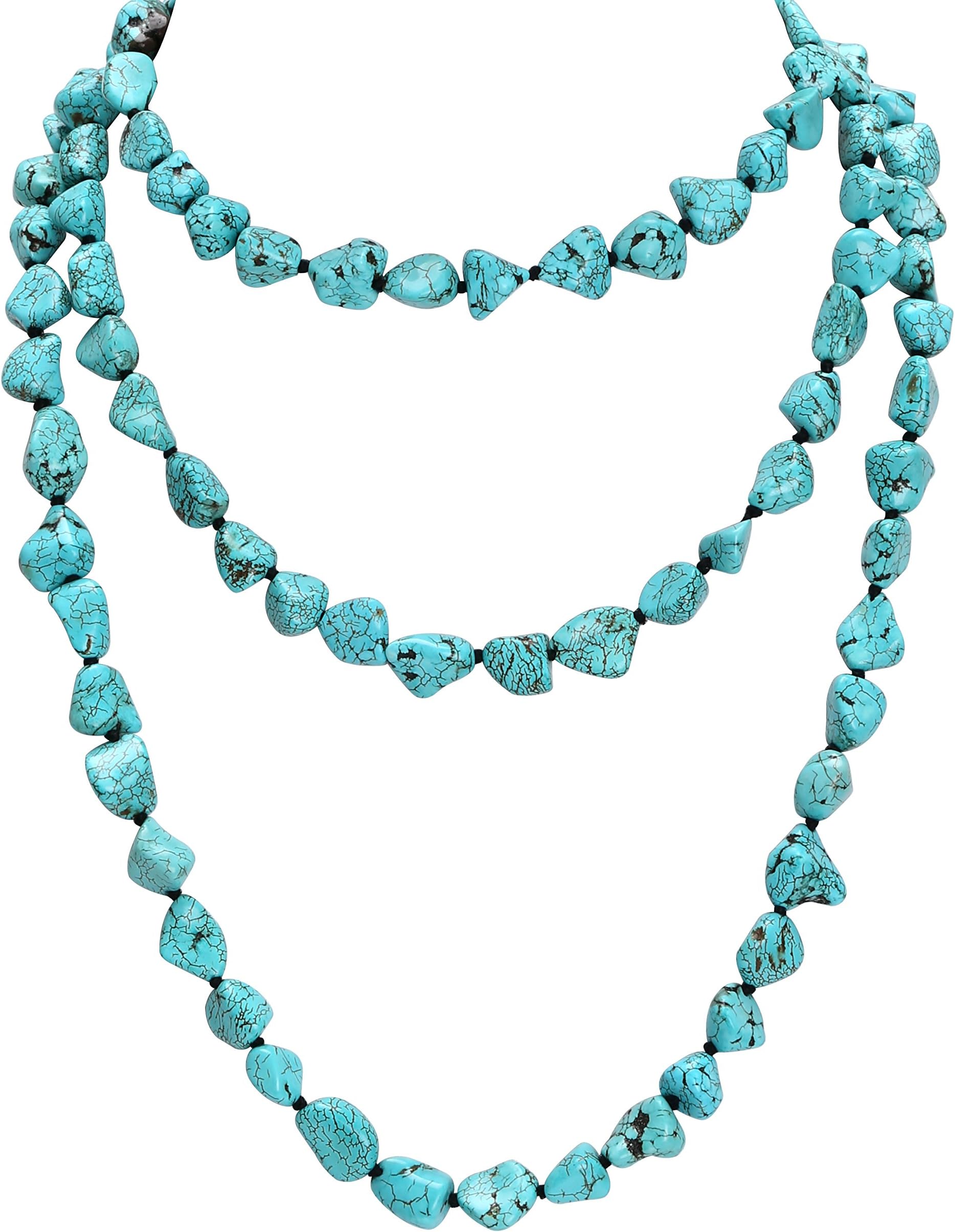Turquoise Beads Endless Necklace Long Knotted Stone Multi-Strand Layer Necklaces Handmade Jewelry