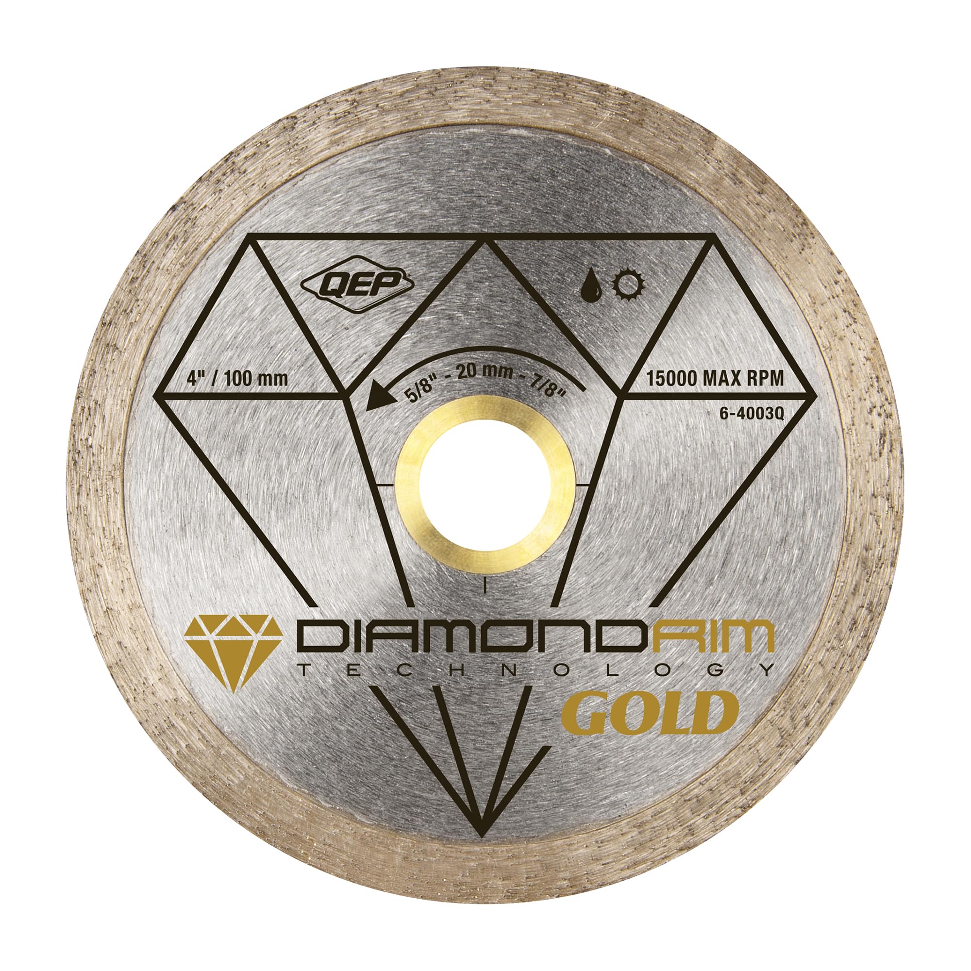 QEP 6-4003Q 4" Diameter Premium Continuous Rim Diamond Blade For Wet or Dry Cutting Porcelain & Ceramic Tile, 7/8" Arbor, 9500 Maximum Rpm