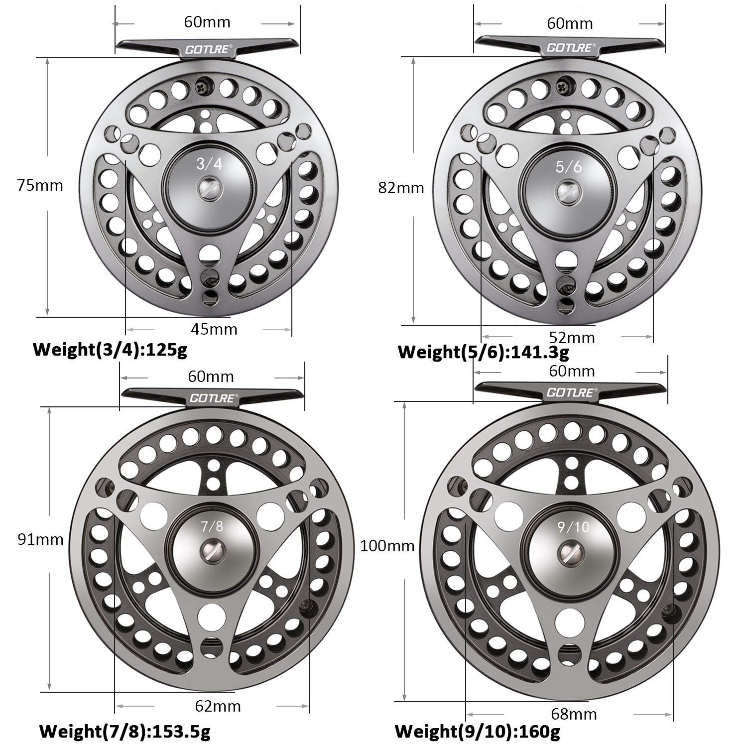 Moulinet de pêche à la Mouche Goture Étanche 2 + 1BB 5/6 7/8 9/10 avec Corps en Alliage moulé sous Pression Grande Taille