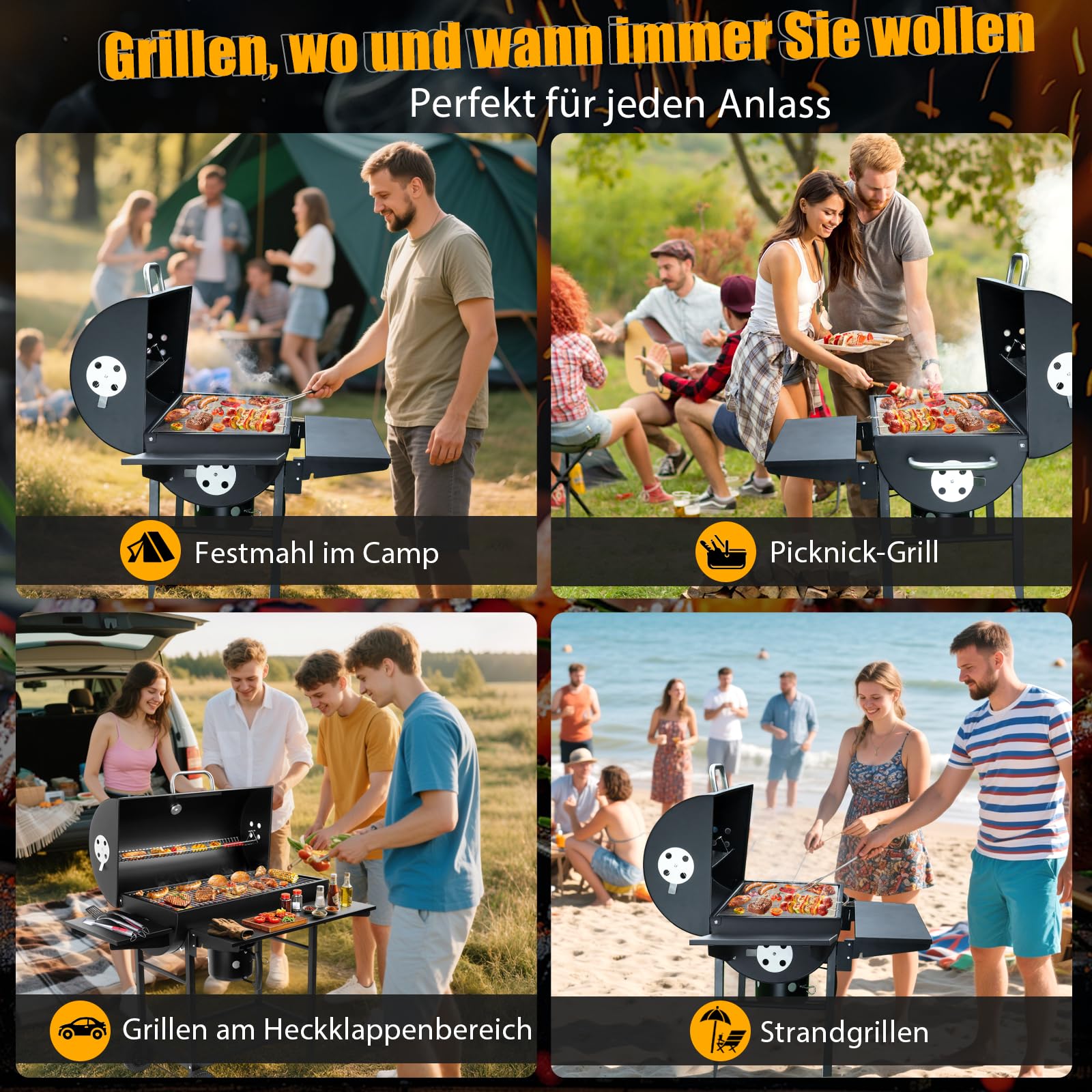Großer Holzkohlegrill, BBQ Grill mit 4 Lüftungen, Robuster Garten Outdoor Grill