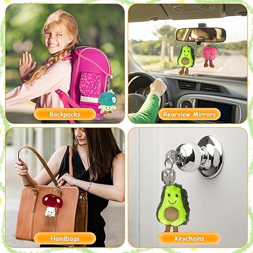 Miniatura 7 de Arrozon Mini juguete de peluche de comida de frutas, 6 piezas de mini relleno suave lindo aguacate champiña, brócoli, cereza, maíz, llaveros para
